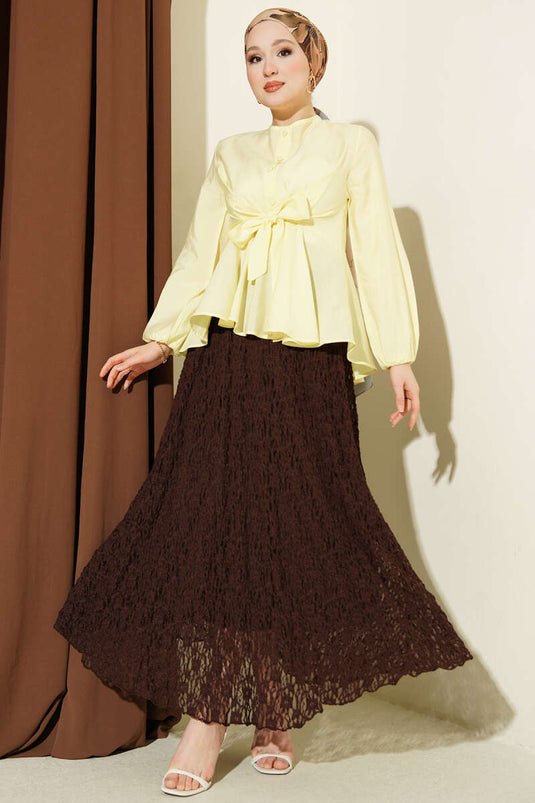 Bilek Lastikli Önü Bağlamalı Gömlek Sarı