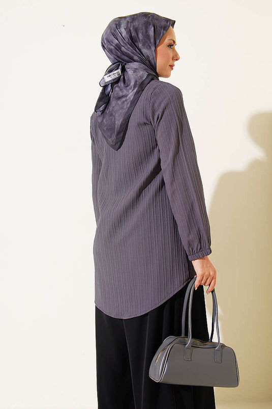 Fitted Cuffed Top With Buttoned Shirt In Smoke Grey