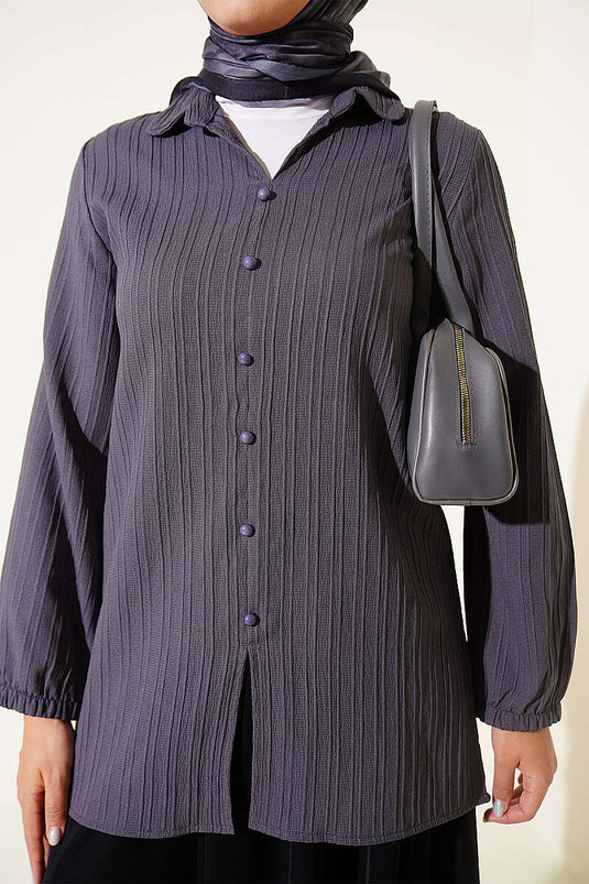 Fitted Cuffed Top With Buttoned Shirt In Smoke Grey