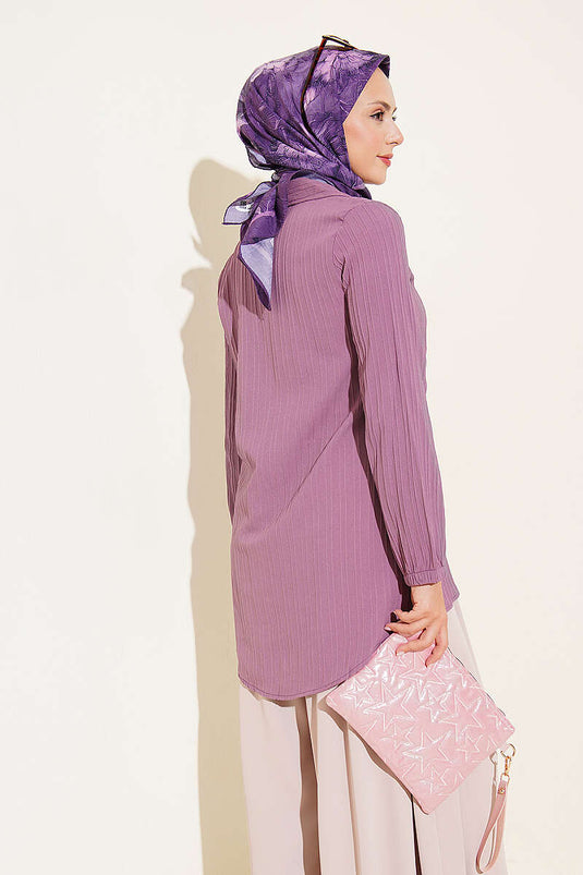 Lilac Sleeve-Elastic Top With Buttoned Shirt