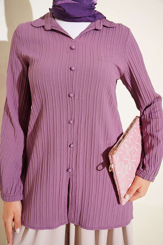 Lilac Sleeve-Elastic Top With Buttoned Shirt
