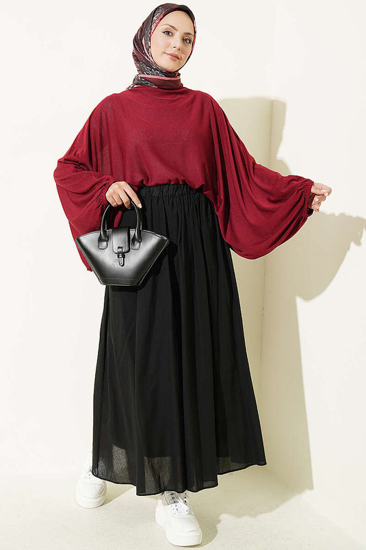 Bordeaux Strickarm Bluse Mit Elastischen Bündchen