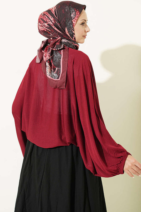 Bordeaux Strickarm Bluse Mit Elastischen Bündchen