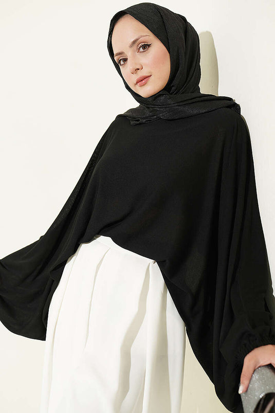 Schwarze Rippierte Batwing-Ärmeln Bluse