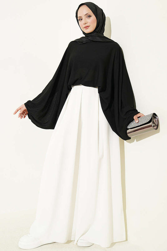 Schwarze Rippierte Batwing-Ärmeln Bluse