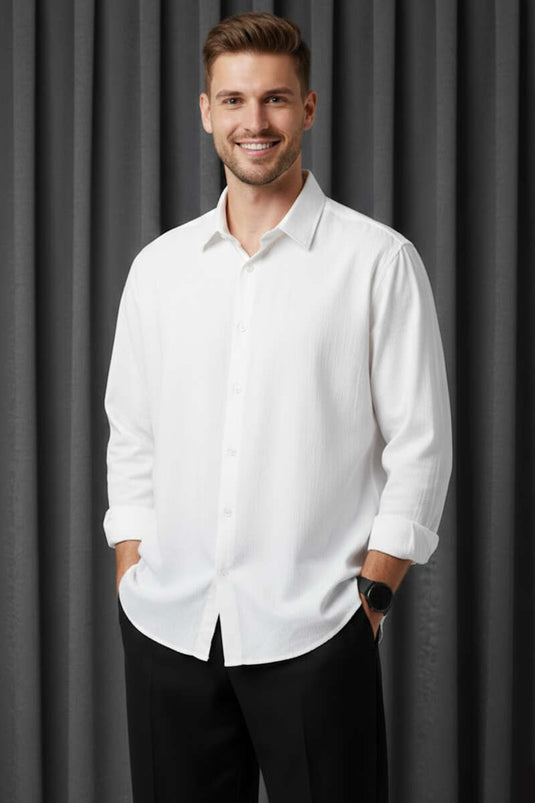 Chemise homme en lin avec poignets boutonnés blanc