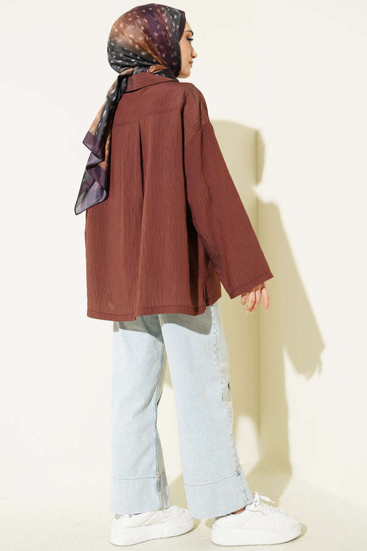 Sleeveless Thin Striped Shirt Brown