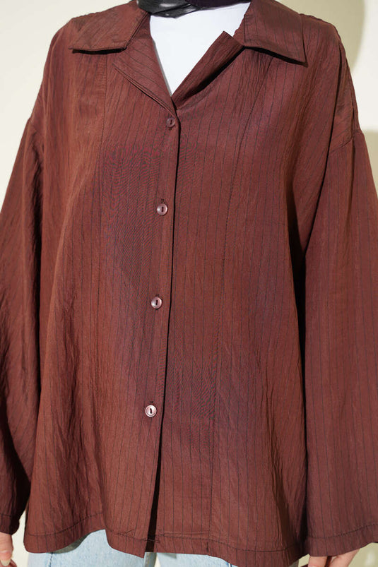 Sleeveless Thin Striped Shirt Brown