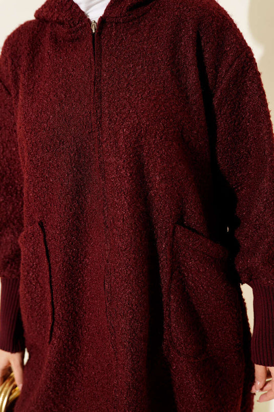 كارديجان بقلنسوة مضلع حتى الكاحل، لون عنابي