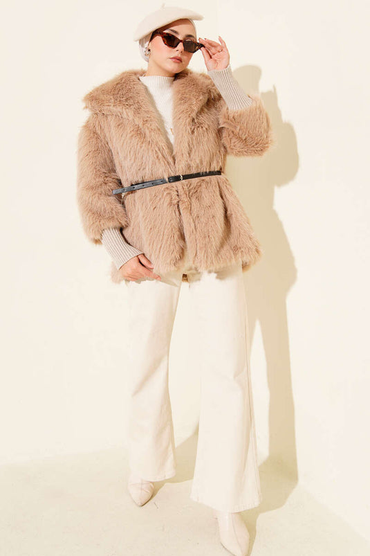 معطف فرو لاتيه مضلع حتى الكاحل