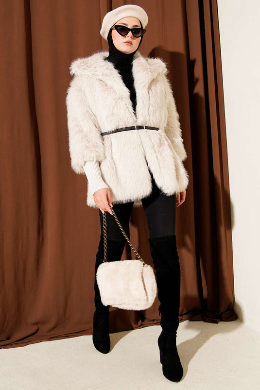 معطف فرو حجري مضلع حتى الكاحل