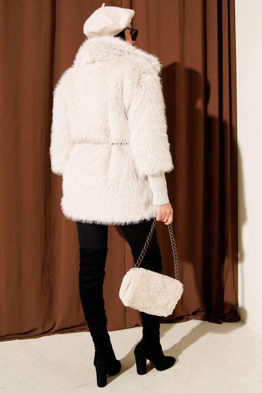 معطف فرو حجري مضلع حتى الكاحل