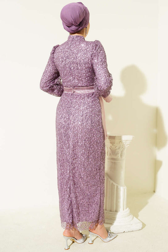 Sequin Evening Dress with Tulle Ankle Tie, Lilac