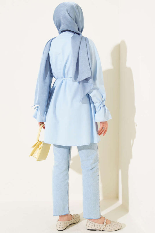 Bilek Tünelli Brit Düğmeli Gömlek Bebe Mavi