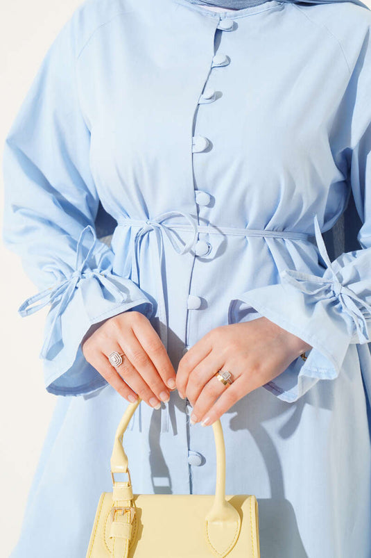 Bilek Tünelli Brit Düğmeli Gömlek Bebe Mavi