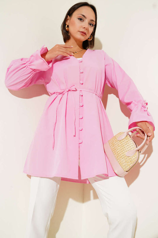 Ankle Tunnel Brit Button-Down Shirt Pink