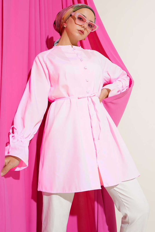 Chemise boutonnée Brit avec tunnel à la cheville, rose poudré