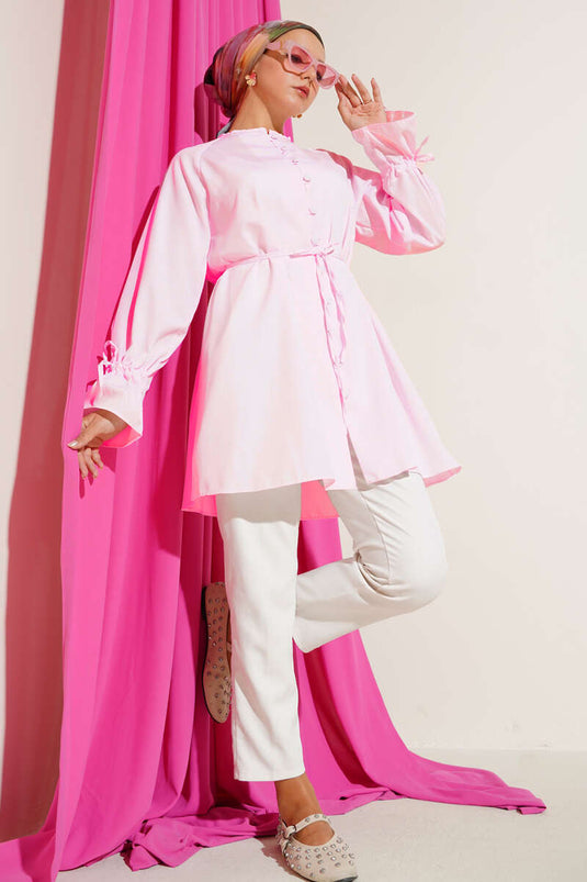 Chemise boutonnée Brit avec tunnel à la cheville, rose poudré