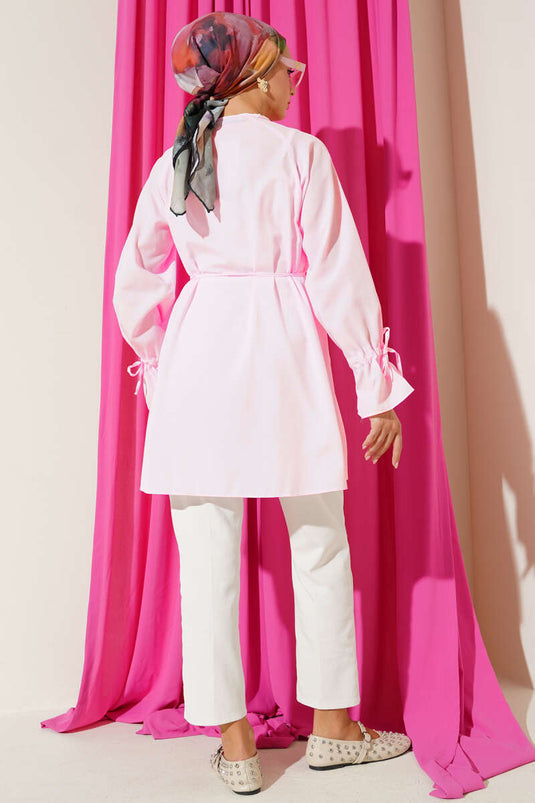 Chemise boutonnée Brit avec tunnel à la cheville, rose poudré