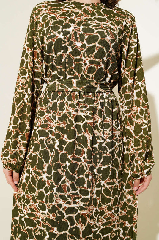 Crêpe-Kleid mit Gummizug an Handgelenken und Taille Khaki