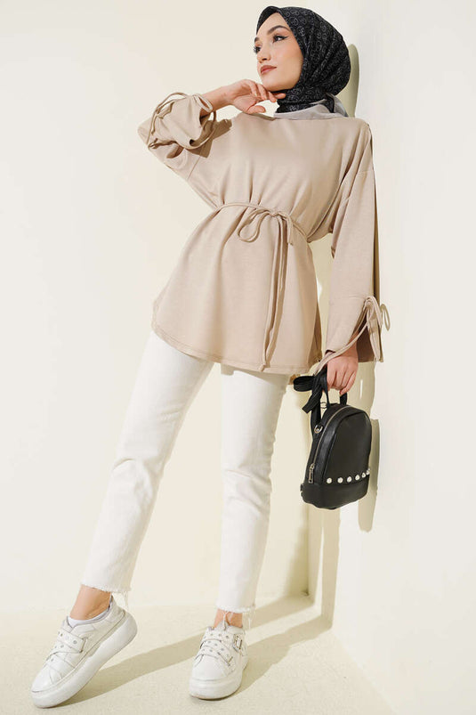 Bilek Schlitz mit Kordel Loyşa Tunika Beige