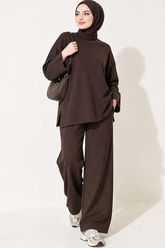 Conjunto Loysha De Dos Piezas Con Desgarro En La Muñeca Café