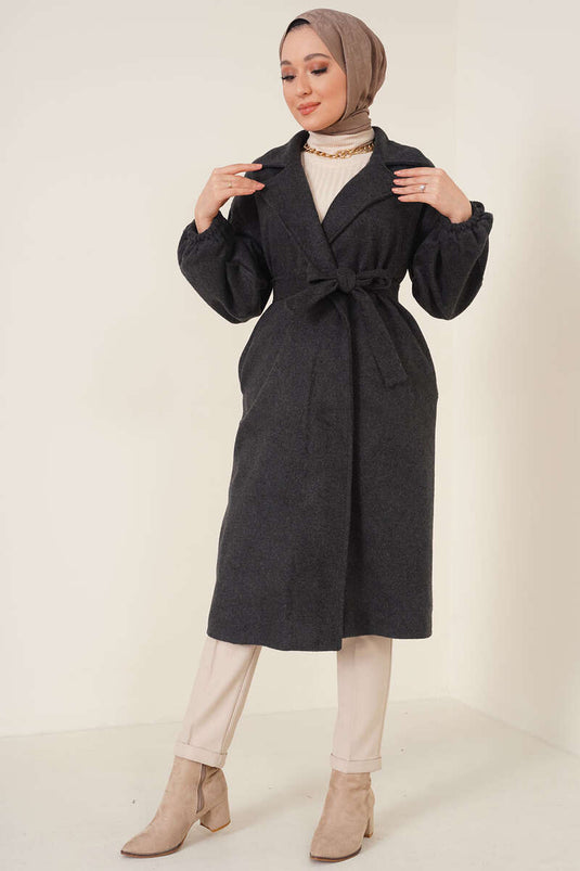 Manteau en cachemire anthracite à poignets élastiqués