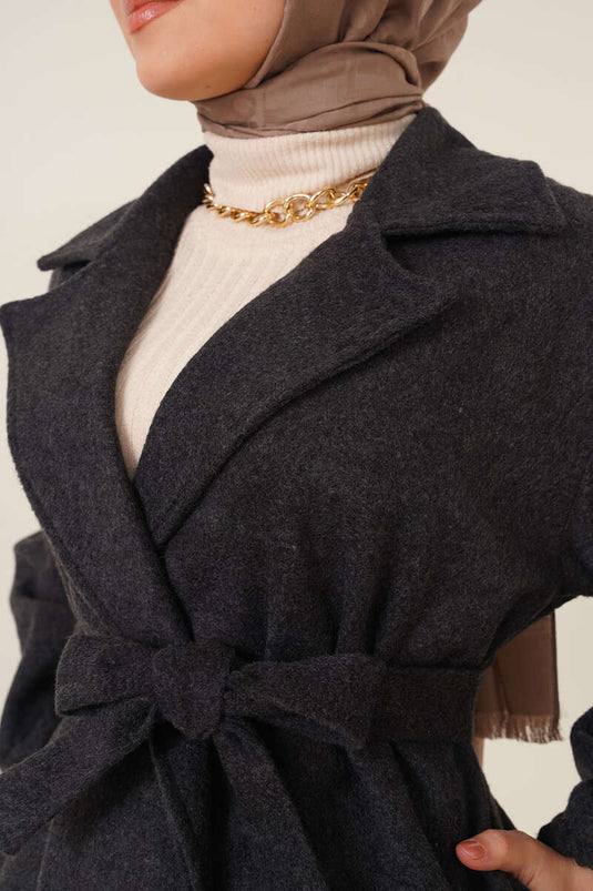 Anthracite Elasticated Wrists Cashmere Coat