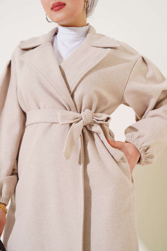 Elasticated Wrists Cashmere Coat Beige