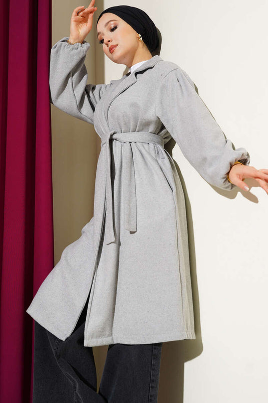 Manteau En Laine Gris Élastiqué