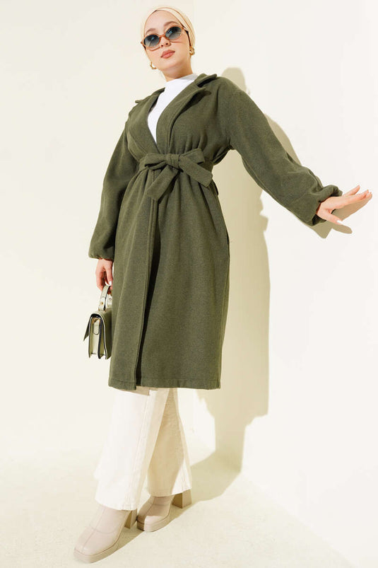 Bilekleri Lastikli Kaşe Kaban Haki