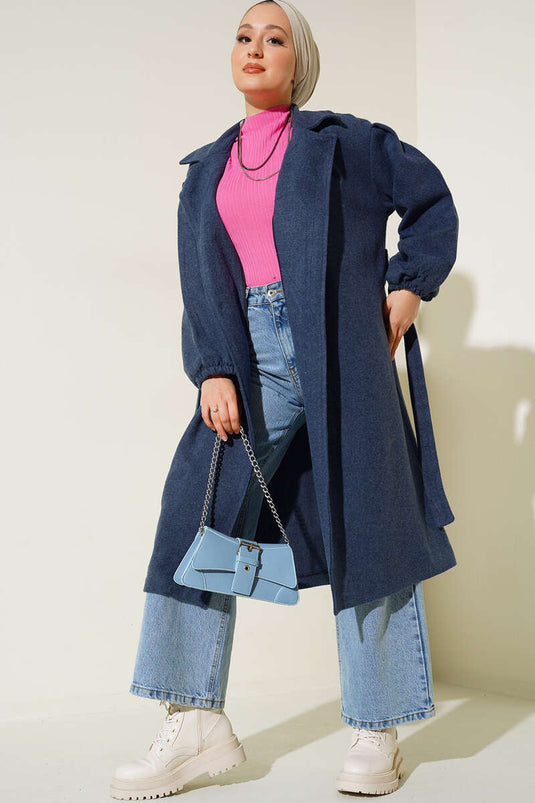 Indigo Cashmere Coat with Elastic Wrists