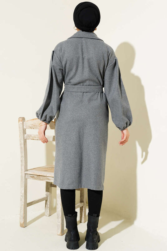 معطف كاشيه معصمين مطاطيين باللون الرمادي الداكن