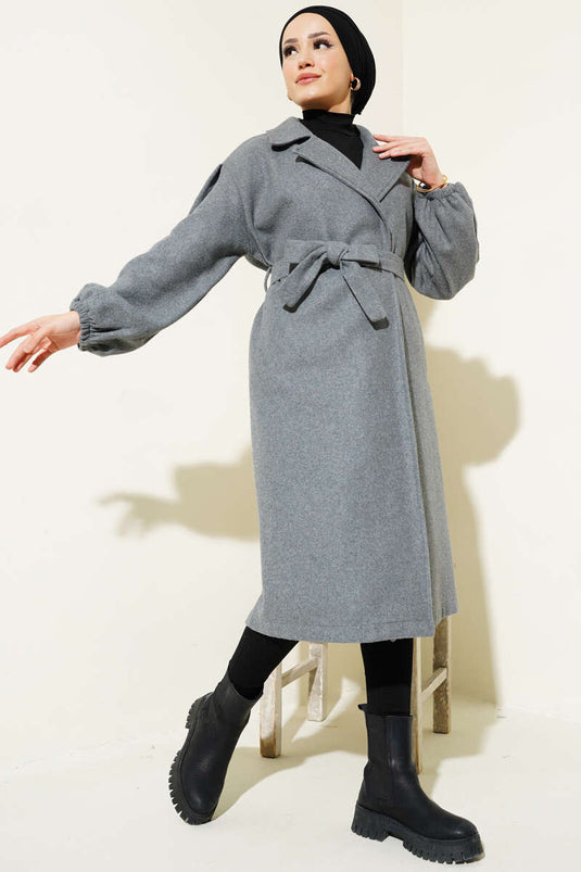 معطف كاشيه معصمين مطاطيين باللون الرمادي الداكن