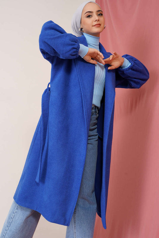 Bilekleri Lastikli Kaşe Kaban Saks