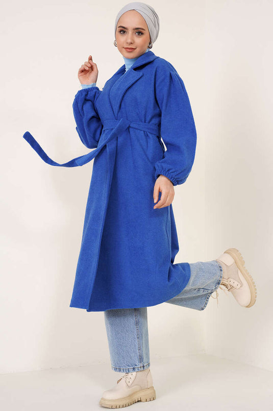 Bilekleri Lastikli Kaşe Kaban Saks