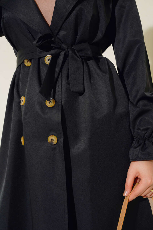 Trenchcoat met riem en elastische enkels, zwart