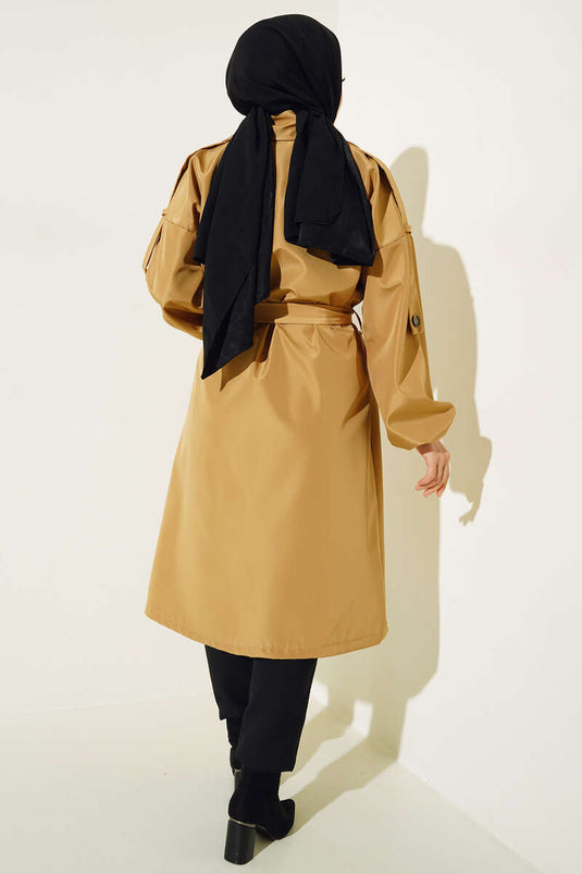 Elastic Cuff Trench Coat Camel