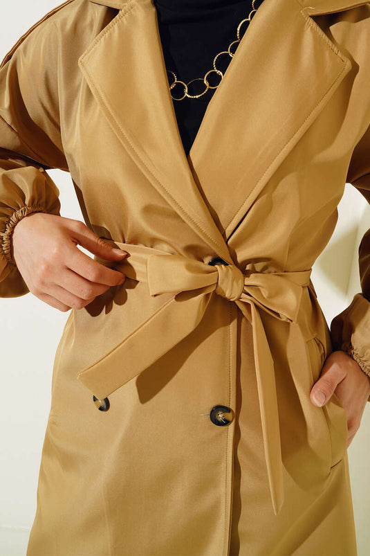 Elastic Cuff Trench Coat Camel