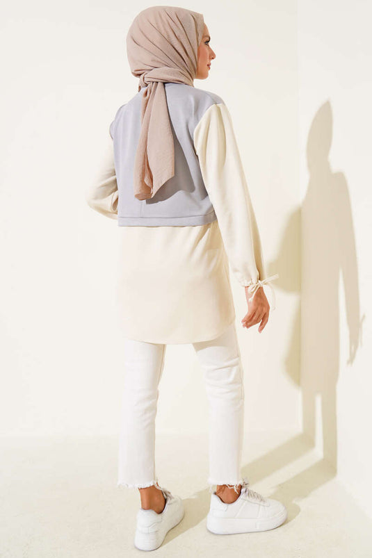 Bilekleri Tünelli Garnili Tunik Gri