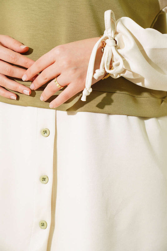 Sleeve Tunnel Garnished Tunic Khaki