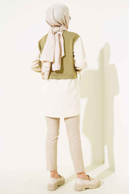 Sleeve Tunnel Garnished Tunic Khaki