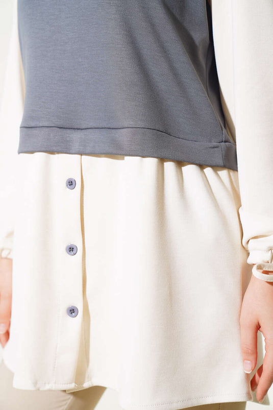 Bilekleri Tünelli Garnili Tunik Kayrak Grisi