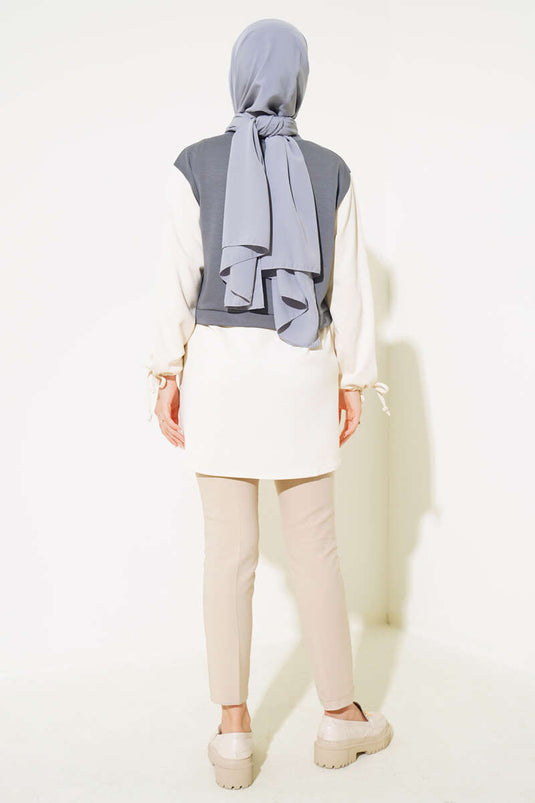 Bilekleri Tünelli Garnili Tunik Kayrak Grisi