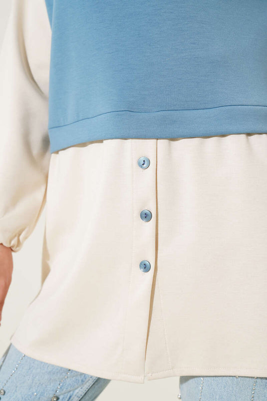 Bilekleri Tünelli Garnili Tunik Petrol