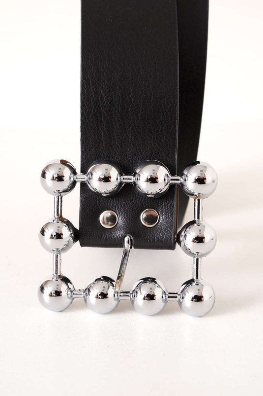 Beaded Buckle Belt Black Silver