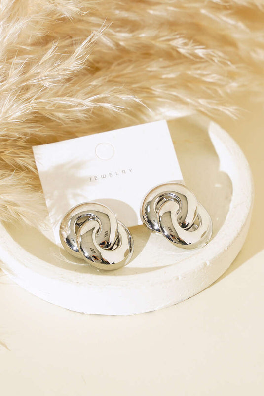 Interlocking Hoop Earrings Silver