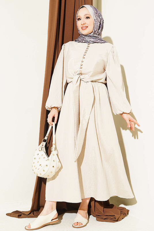 Beige Kleid Mit Knöpfen