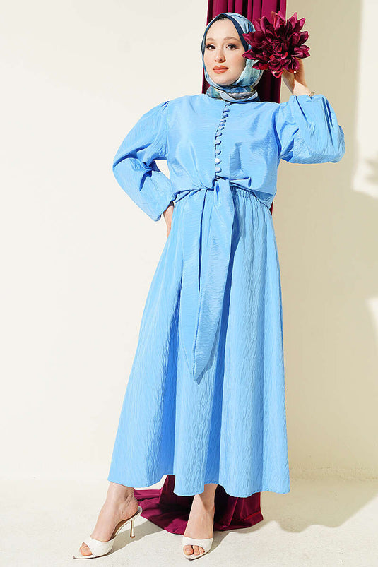 Ensemble Jupe À Boutons Bleu