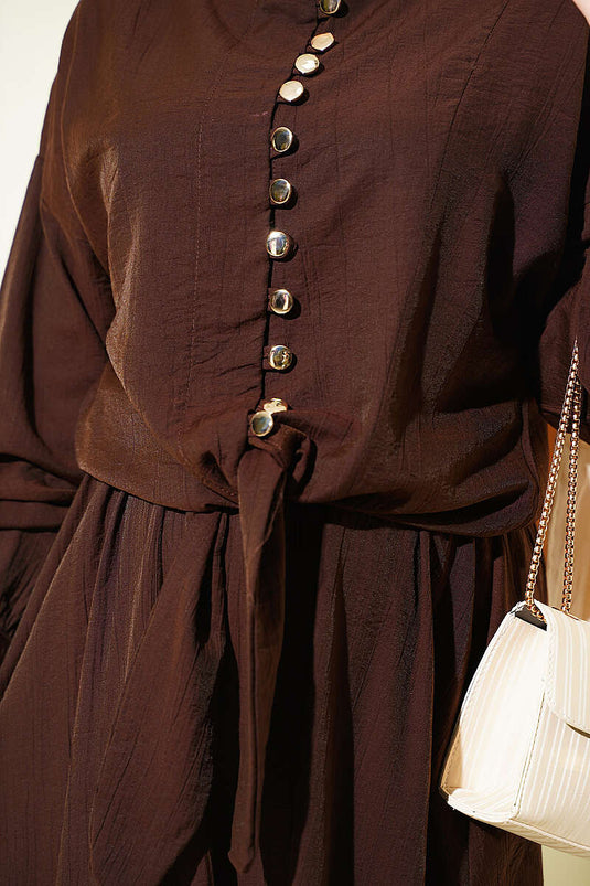 Ensemble Jupe À Boutons Et Lien Avant Marron